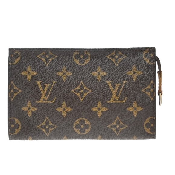 LOUIS VUITTON Logo BUCKET PM Pouch Bag Monogram Leather Brown France - Picture 1 of 14